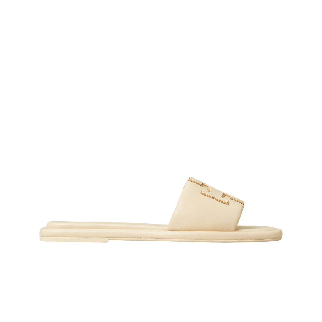79985-200 (W) Tory Burch Double T Sport Slide Dulce De Leche Gold