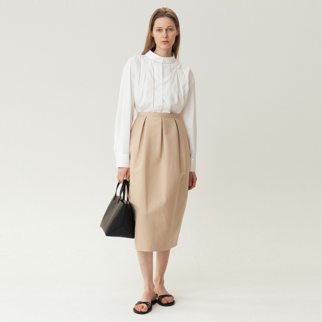 RE23BT03BE Kindersalmon Women Voluminous Midi Skirt Beige - #3