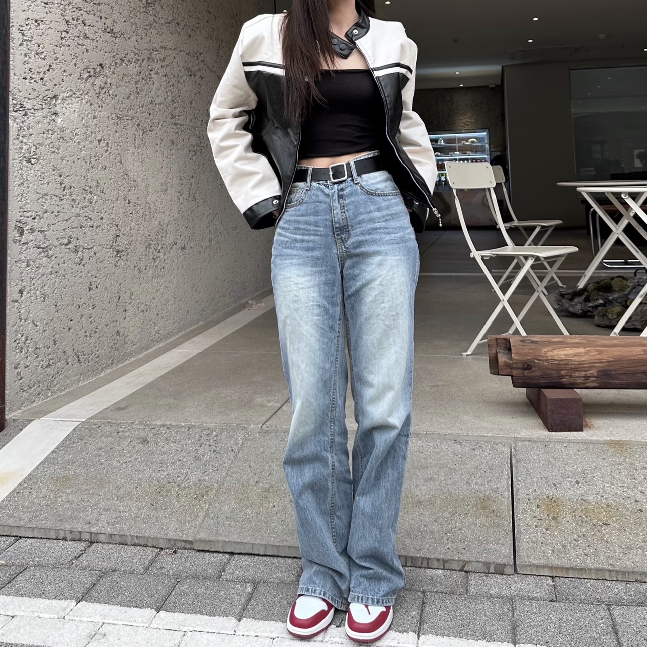 (W) Jordan 1 Low White Gym Red 착용 스타일 - 3