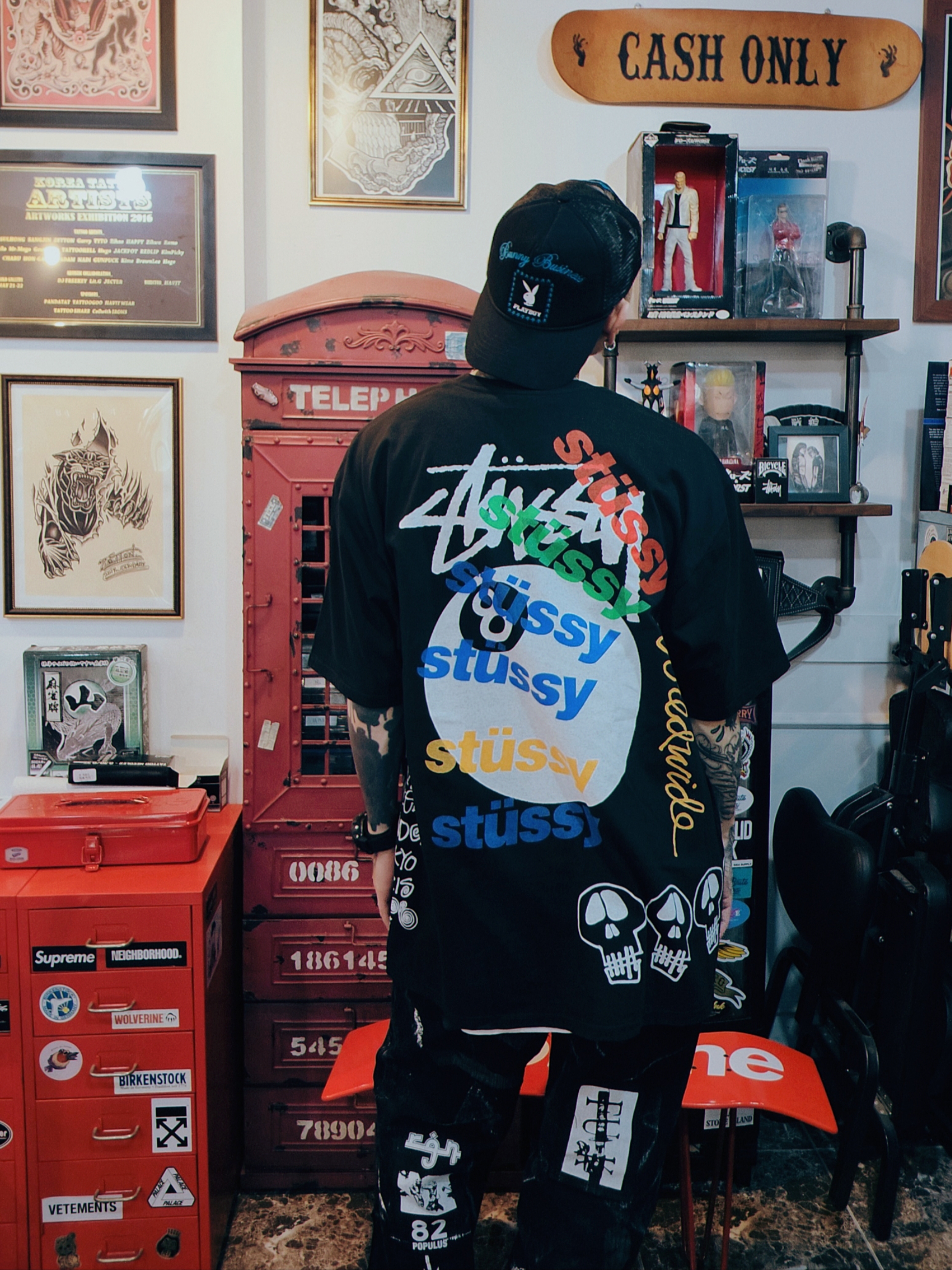Stussy Test Strike Pigment Dyed T-Shirt Black 착용 스타일