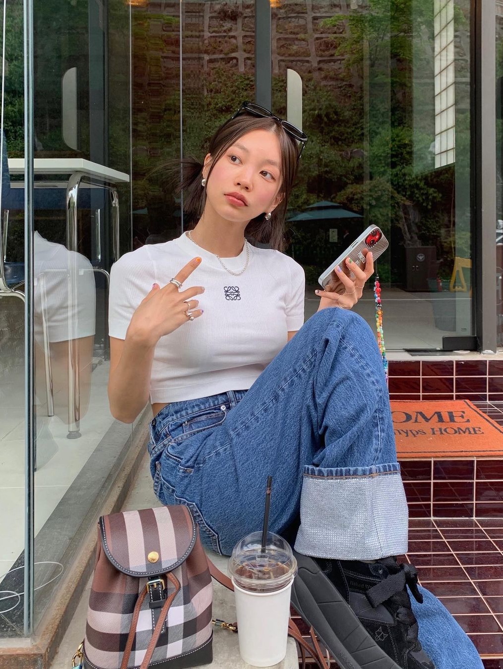 (W) Loewe Anagram Top In Ribbed Cotton Jersey White 착용 스타일