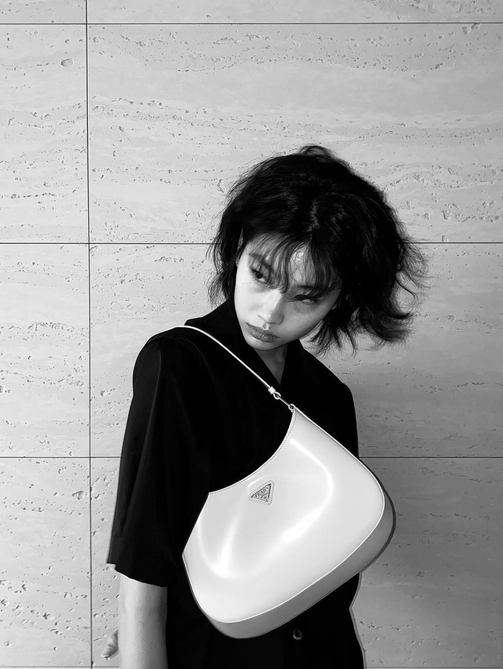 Prada Cleo Brushed Leather Shoulder Bag White N 착용 스타일