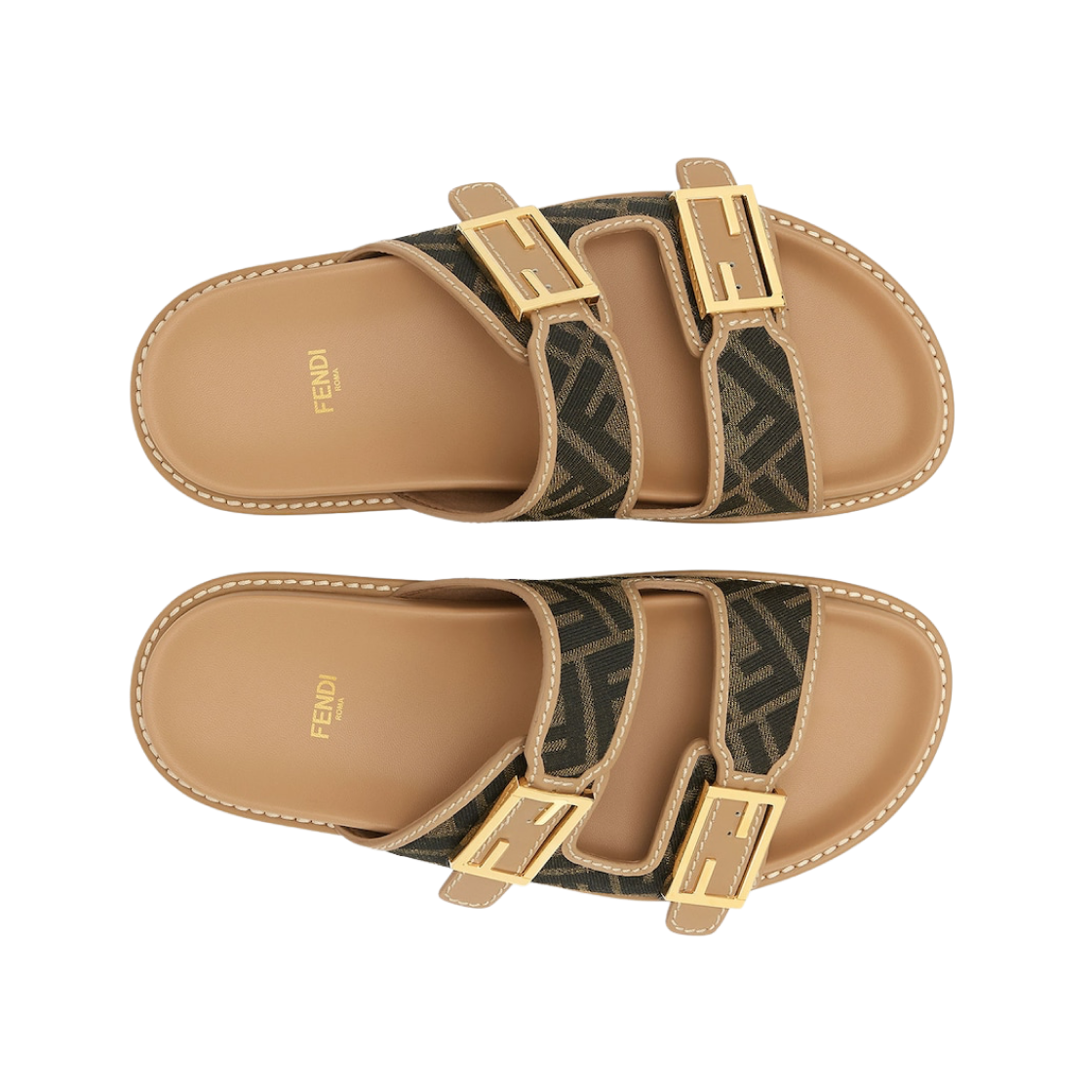 (W) 펜디 필 FF 패브릭 슬라이드 브라운((W) Fendi Feel FF Fabric Slides Brown) - 2