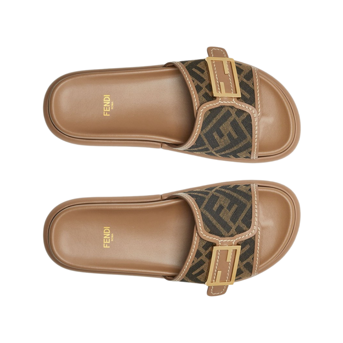 (W) 펜디 필 FF 패브릭 슬라이드 브라운((W) Fendi Feel FF Fabric Slides Brown) - 2