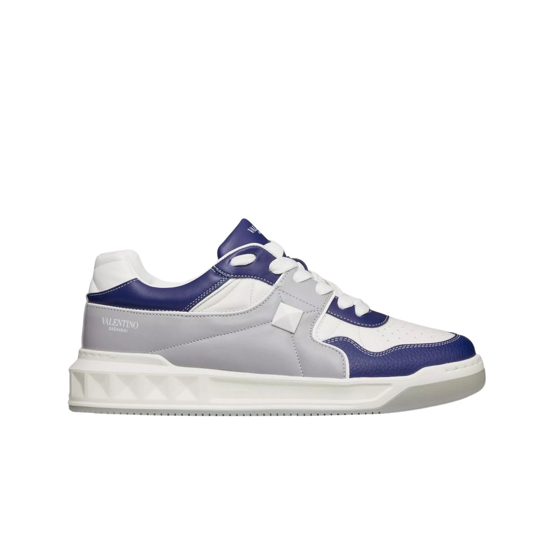 발렌티노 원 스터드 로우탑 나파 스니커즈 화이트 파스텔 그레이 블루(Valentino One Stud Low-Top Nappa Leather Sneakers White Pastel Grey Blue) - 1