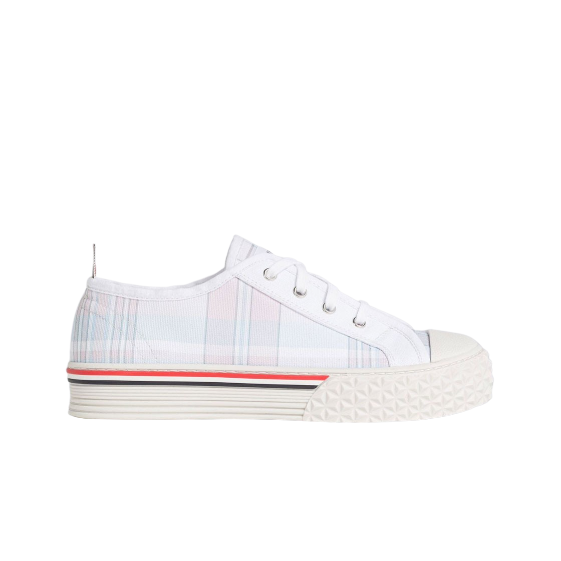 (W) 톰브라운 마드라스 캔버스 컬리지에이트 로우탑 트레이너 라이트 핑크((W) Thom Browne Madras Canvas Collegiate Low Top Trainer Light Pink) - 1