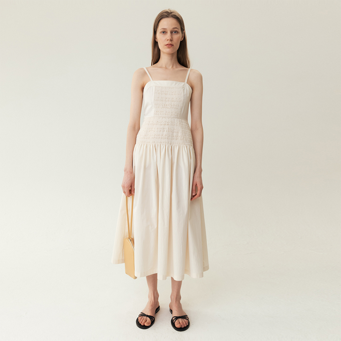 킨더살몬 우먼 스모킹 셔링 드레스 크림(Kindersalmon Women Smocking Shirring Dress Cream) - 3