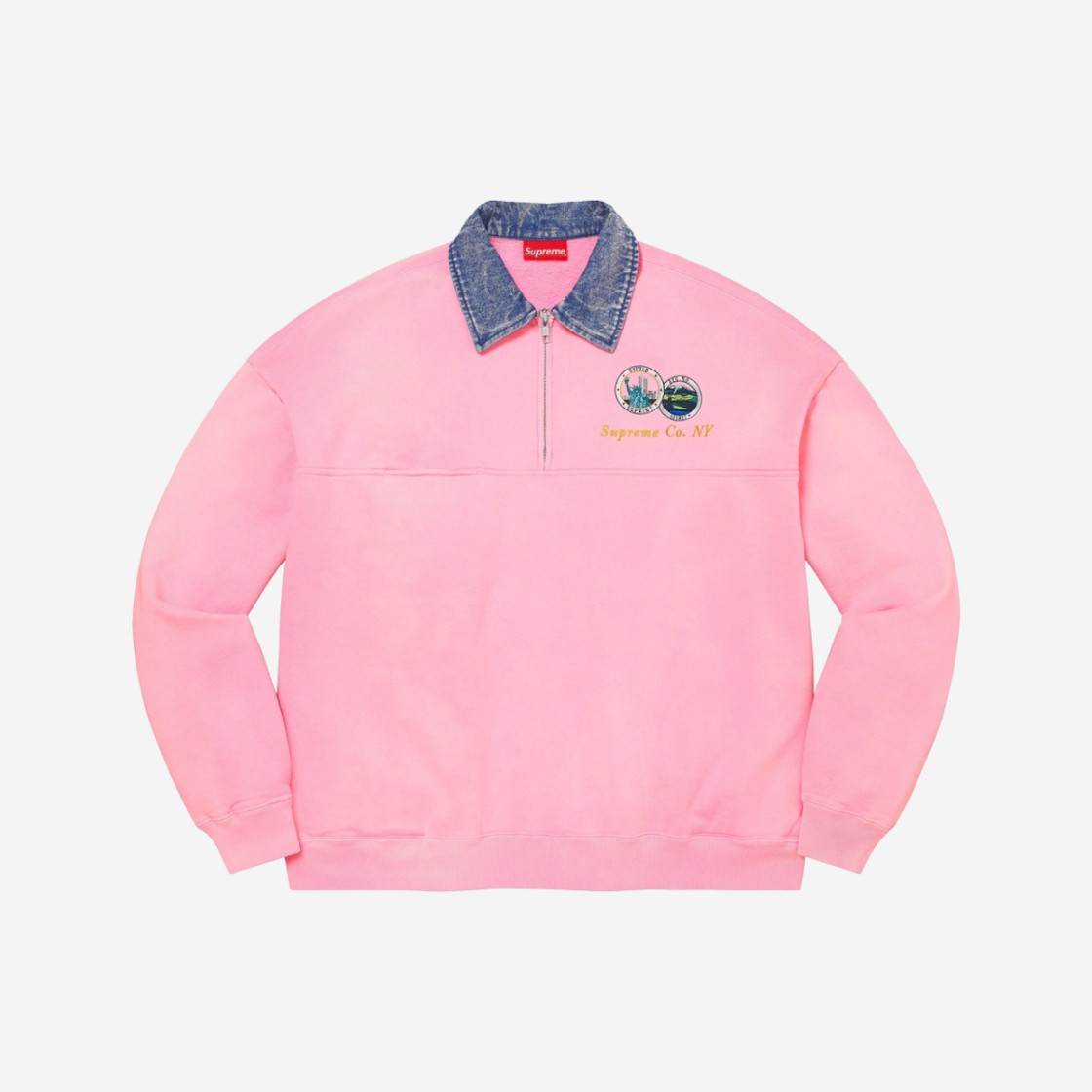 Supreme Denim Collar Half Zip Sweatshirt Pink - 23SS 상세 이미지 1