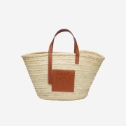 Loewe Basket Bag in Palm Leaf and Calfskin Natural Tan