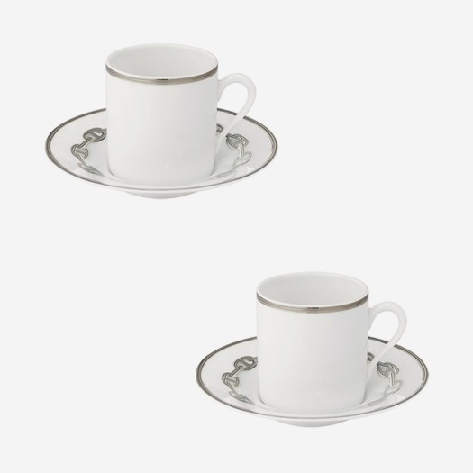 에르메스 샹달 플래티넘 커피 컵 & 소서 (2개 세트)
