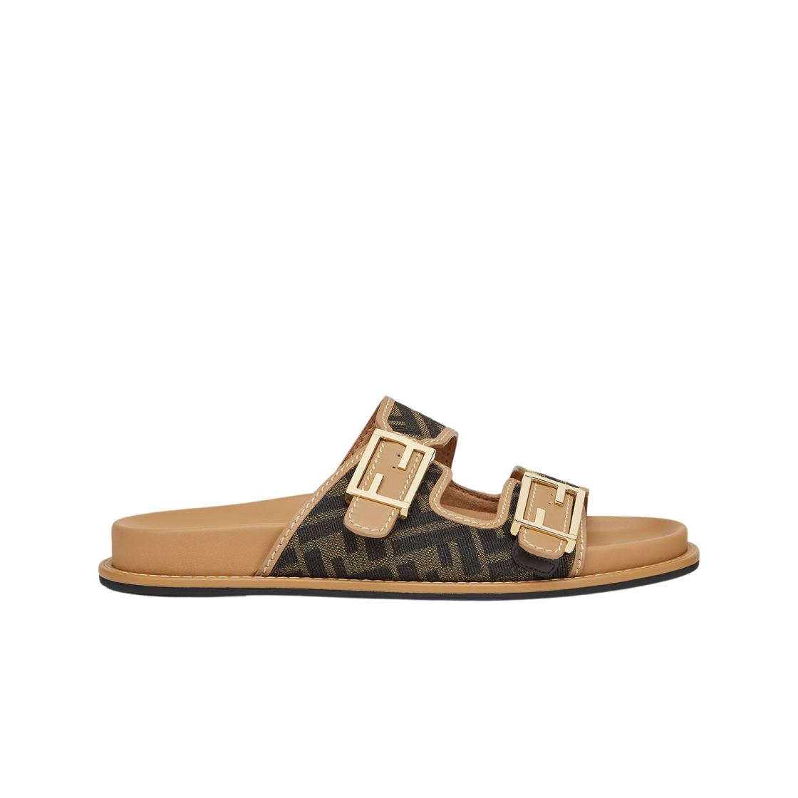 8X8326AEGVF1HHG (W) Fendi Feel FF Fabric Slides Brown