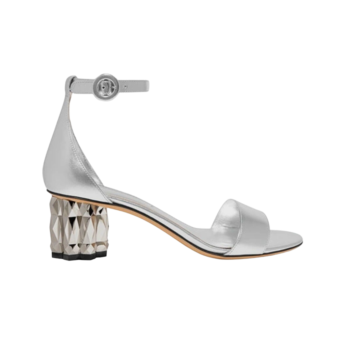 (W) 페라가모 아젤리아 메탈릭 힐 레더 샌들 실버((W) Ferragamo Azalea Metallic Heel Leather Sandal Silver) - 1