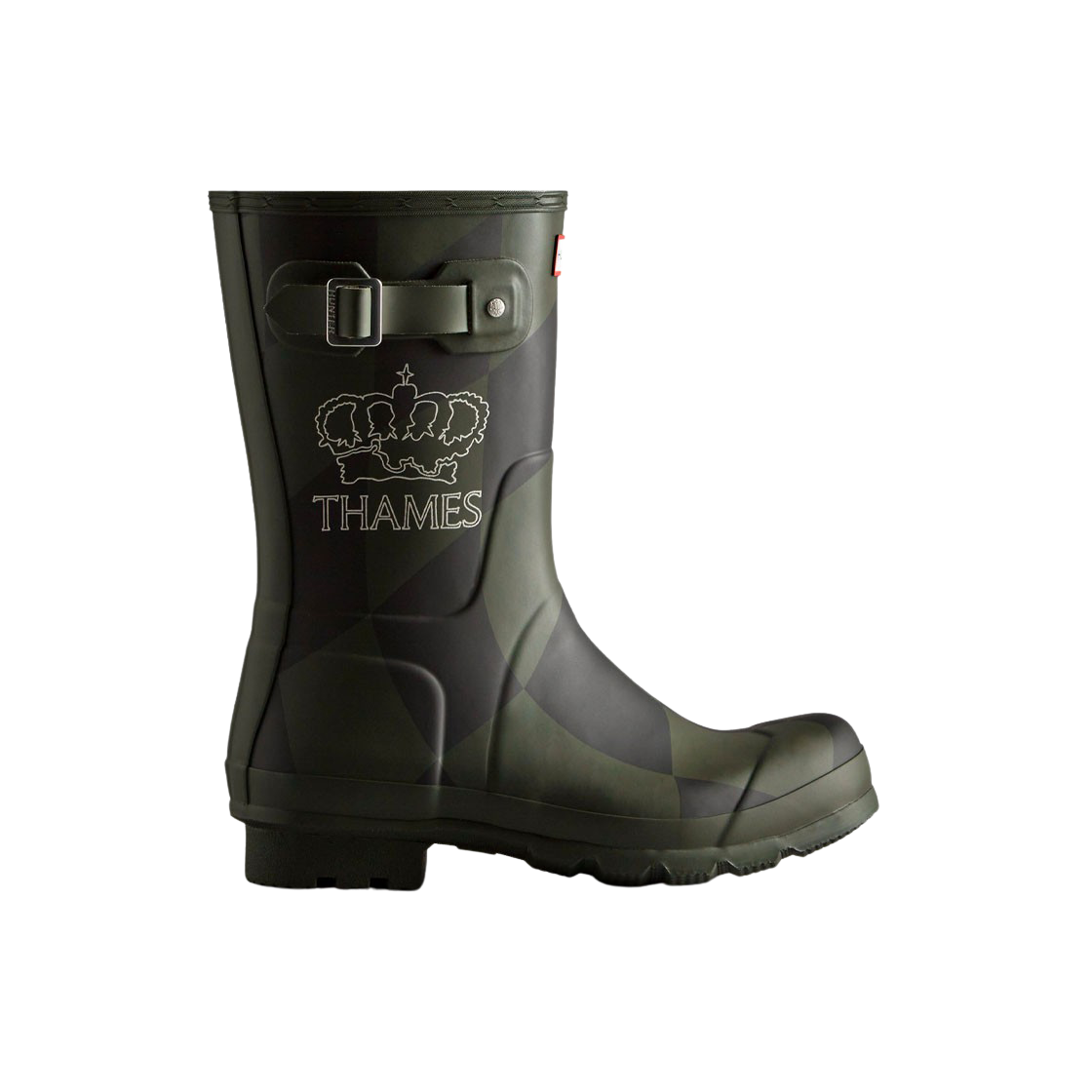 헌터 x 템즈 할리퀸 프린트 쇼트 레인 부츠 다크 올리브 블랙(Hunter x Thames Harlequin Print Short Rain Boots Dark Olive Black) - 1