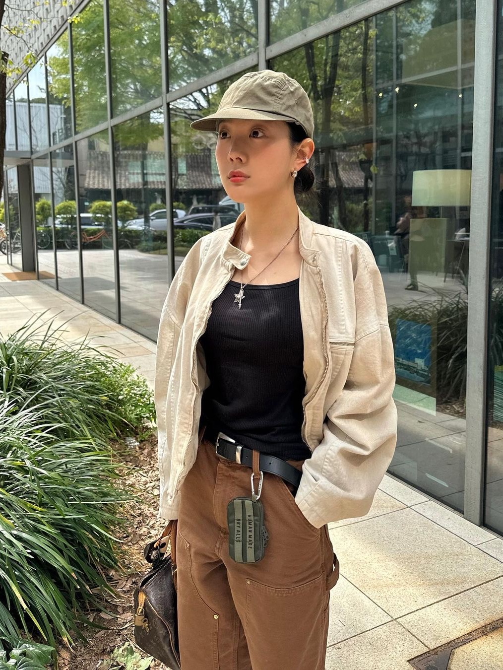 Sllow Garments Biker Dyed Cotton Jacket Beige, Sllow Garments Biker Dyed Cotton Jacket Black 착용 스타일 - 2