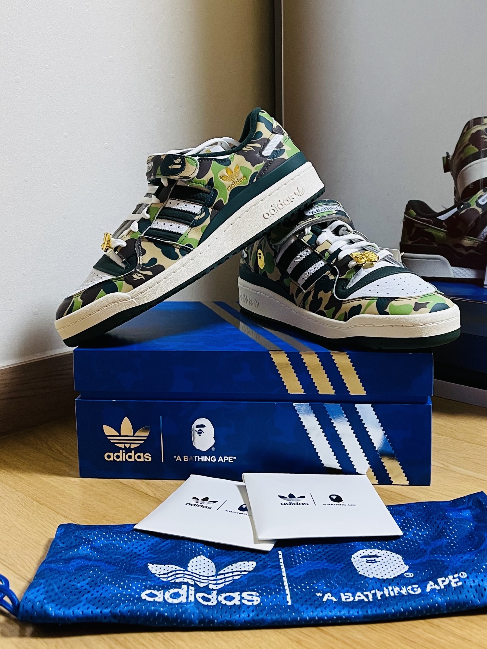 Adidas x BAPE Forum 84 Low Green Camo 착용 스타일