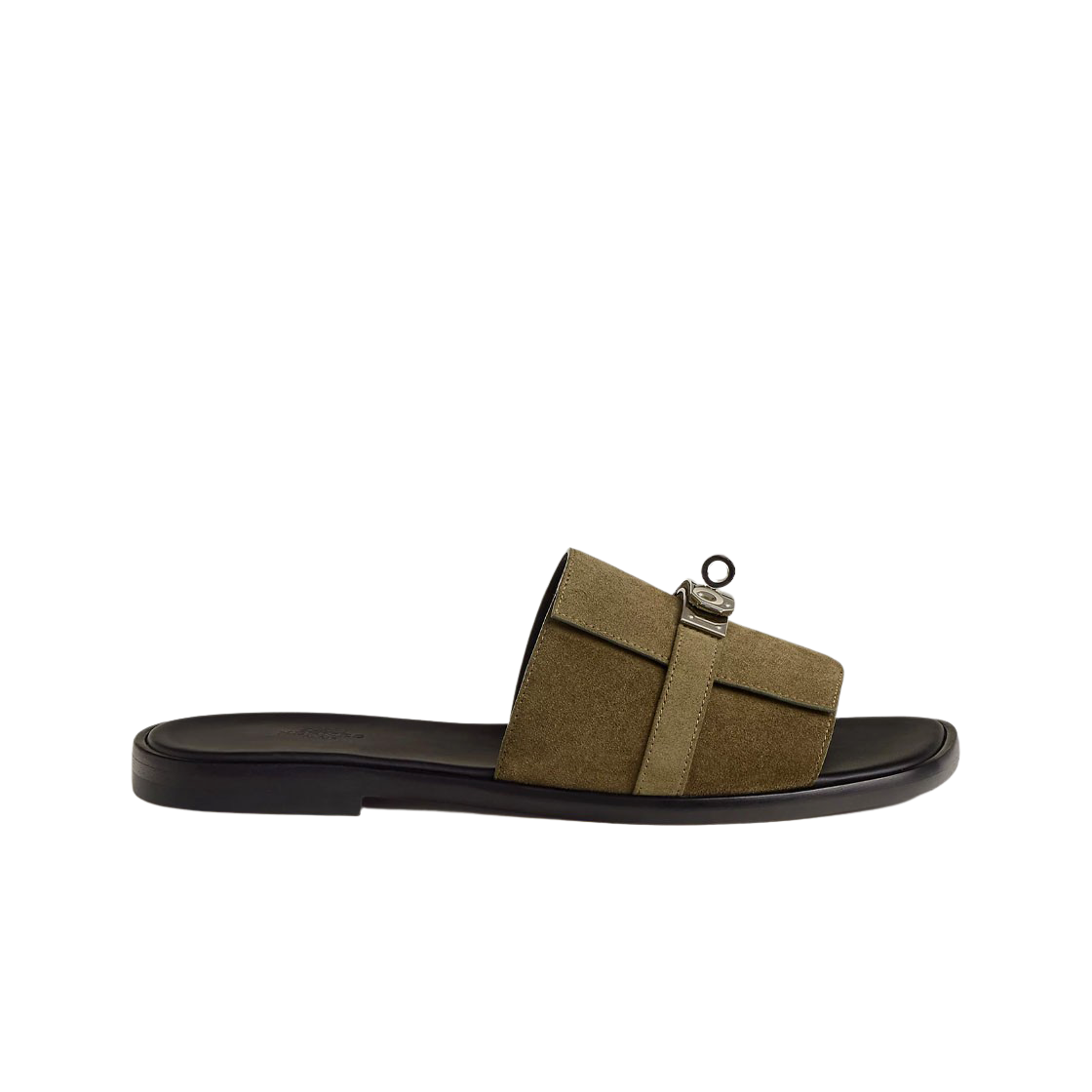 H231738ZHV1 Hermes Gabriel Sandal Suede & Palladium Vert Toundra