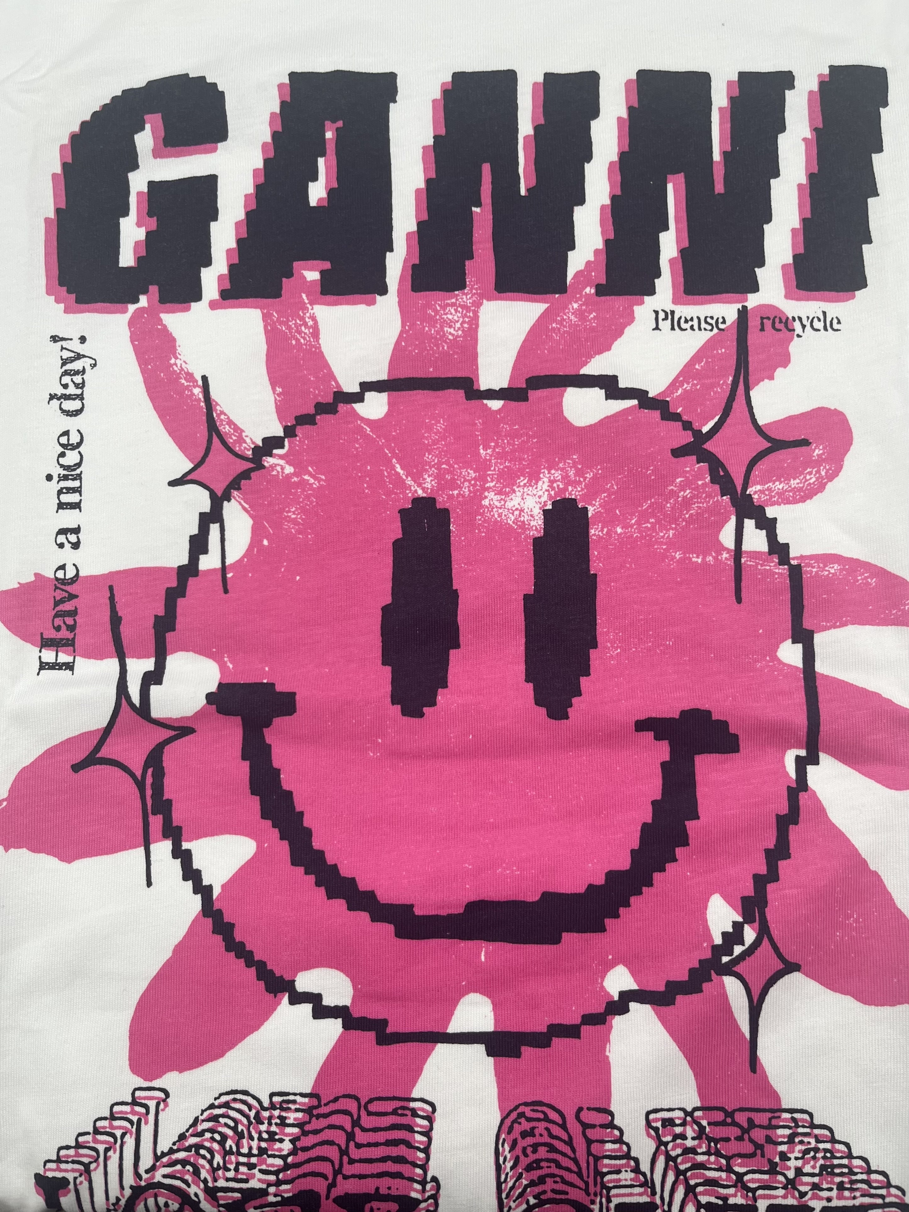 (W) Ganni Love Club T-Shirt Bright White Pink 착용 스타일