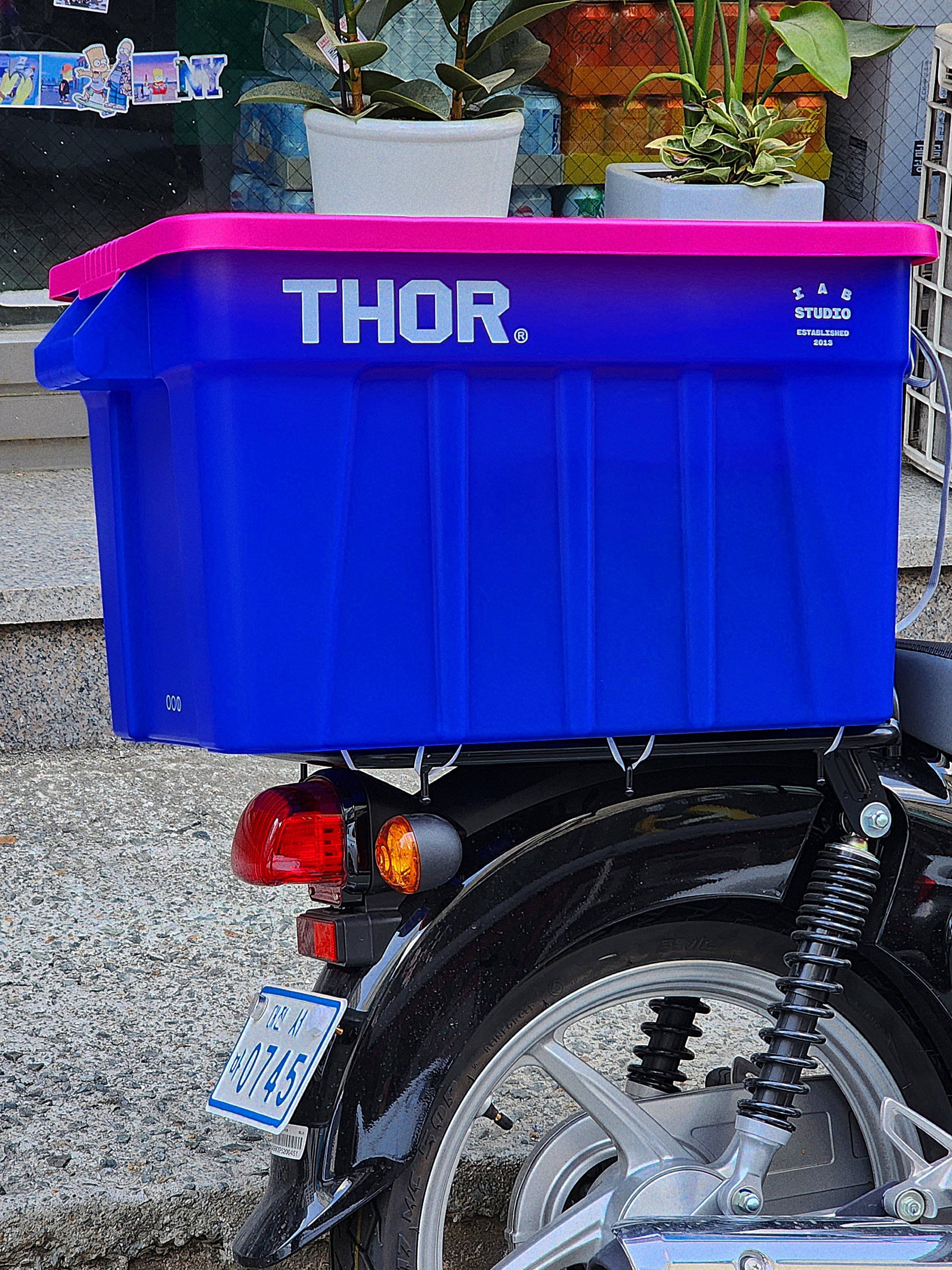 IAB Studio x Thor Fleece & 75L Container Pack Blue Pink 착용 스타일 - 1