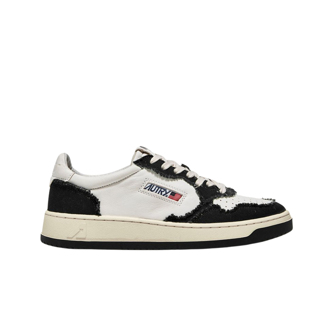 오트리 메달리스트 로우 고트스킨 프레이드 캔버스 스니커즈 화이트 블랙(Autry Medalist Low Goatskin Frayed Canvas Sneakers White Black)