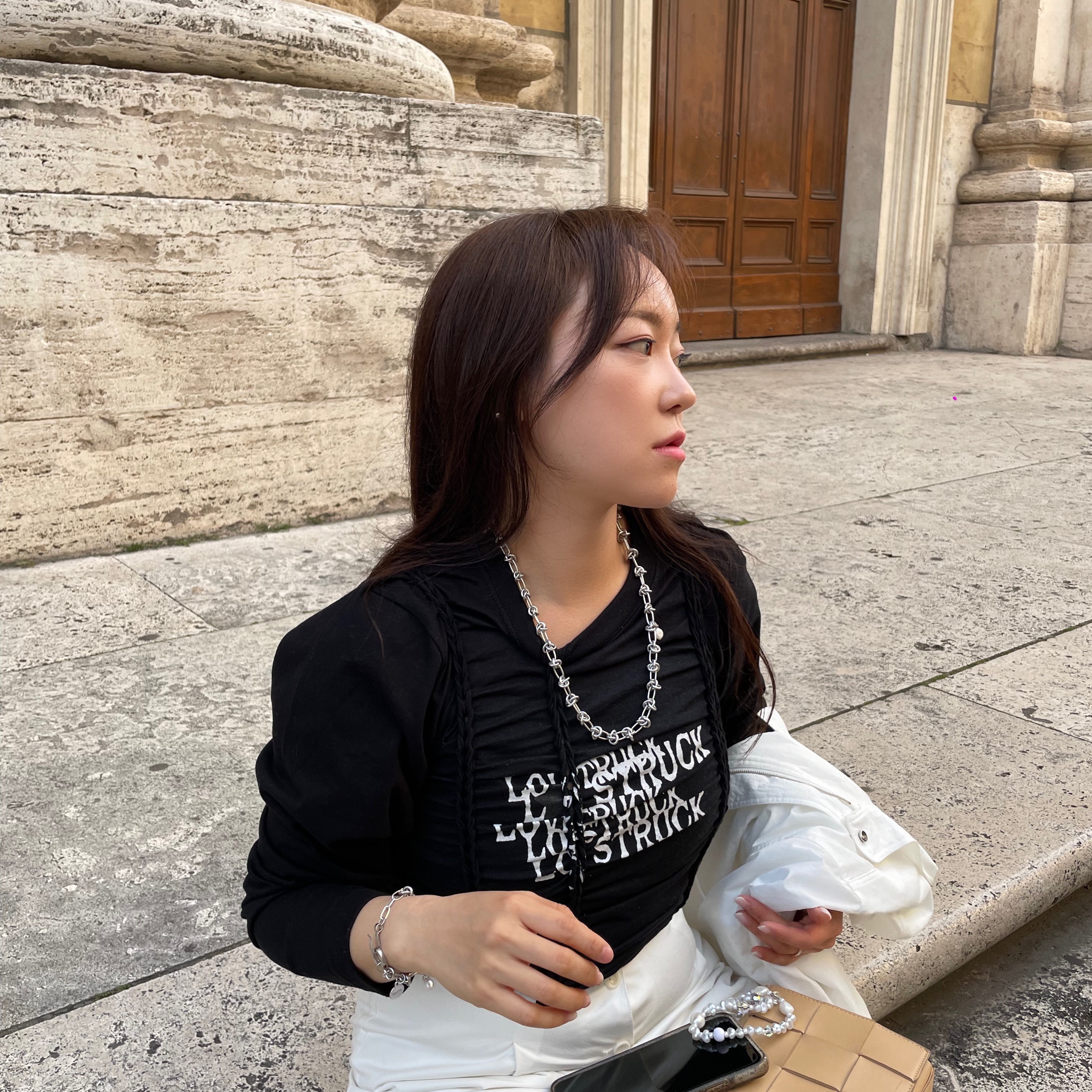 [KREAM 단독] Haleine Pearl Layered Chain&Necklace Silver 착용 스타일 - 3