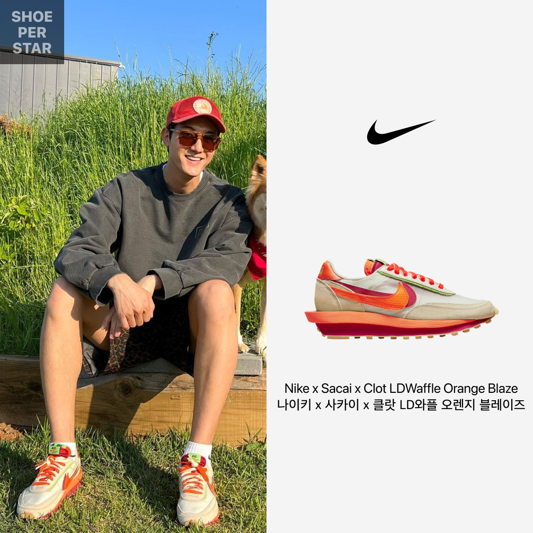 Nike x Sacai x Clot LDWaffle Orange Blaze 착용 스타일 - 1