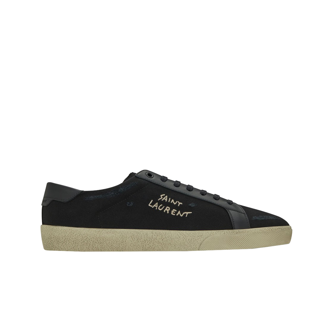 생로랑 캔버스 스무스 레더 코트 클래식 SL/06 자수 스니커즈 블랙(Saint Laurent Court Classic SL/06 Embroidered Sneakers in Canvas and Smooth Leather Black)