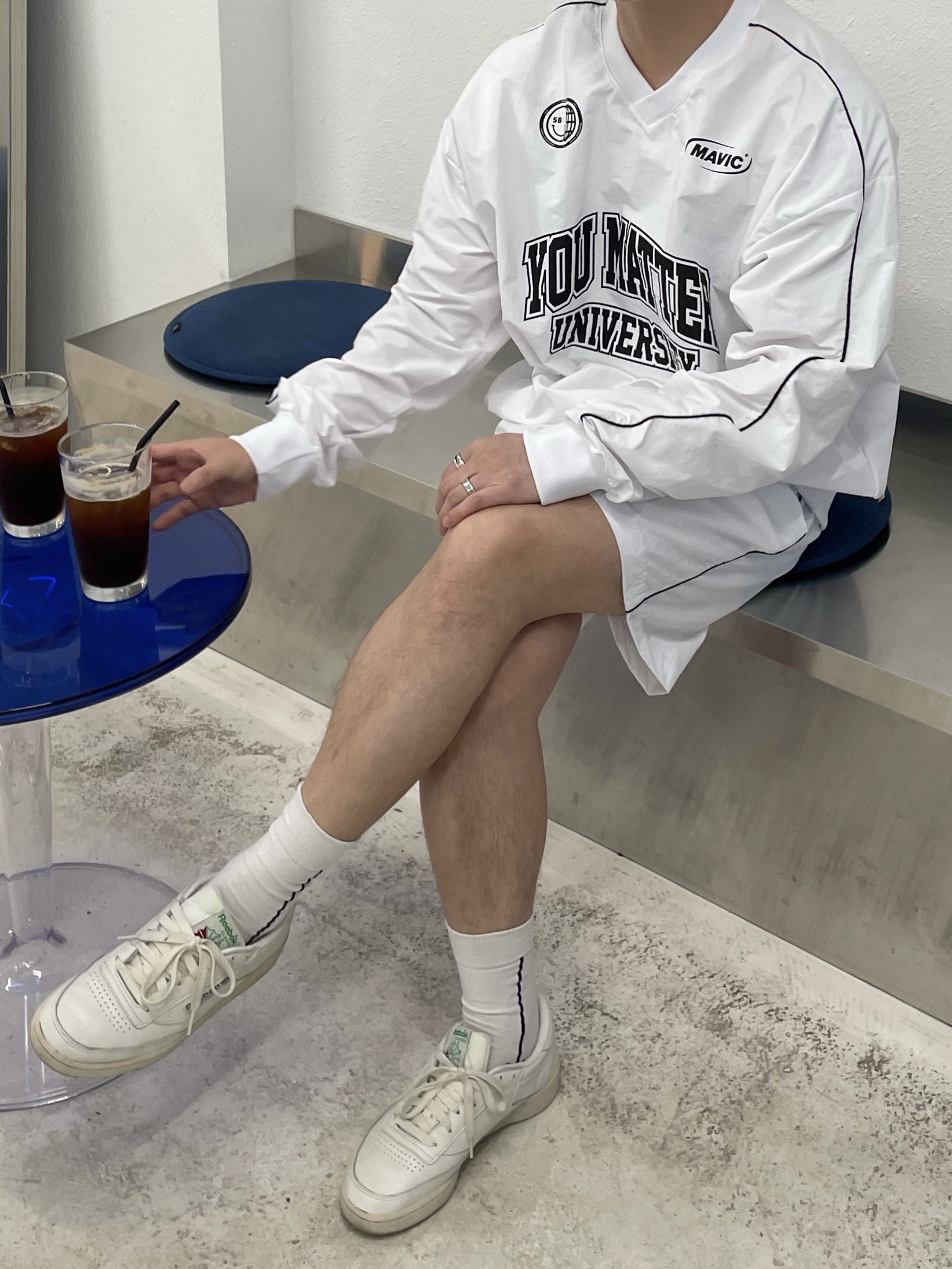 (W) Reebok Club C 85 White Green 착용 스타일 - 2