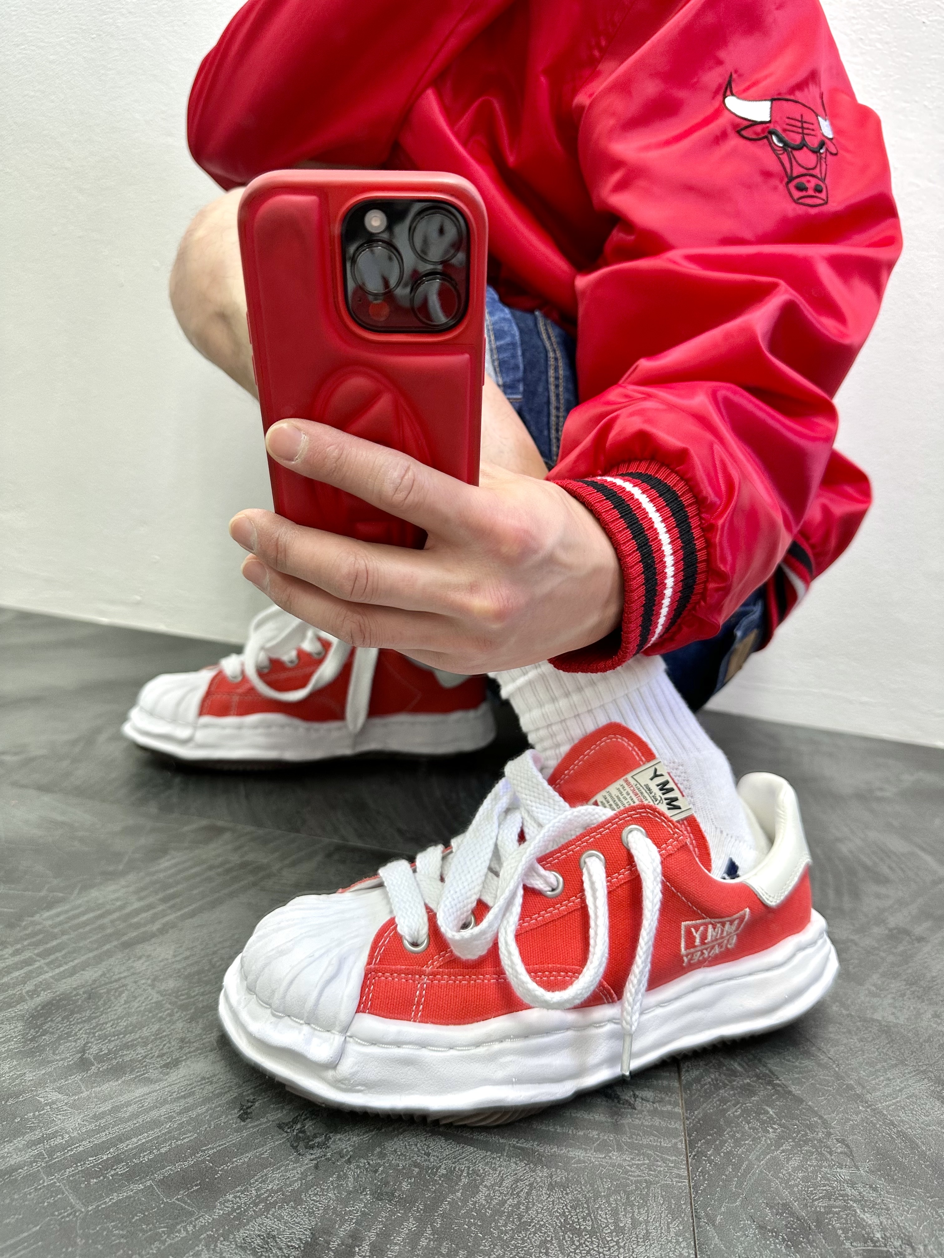 Maison Mihara Yasuhiro Blakey OG Sole Canvas Low-top Sneakers Orange 착용 스타일
