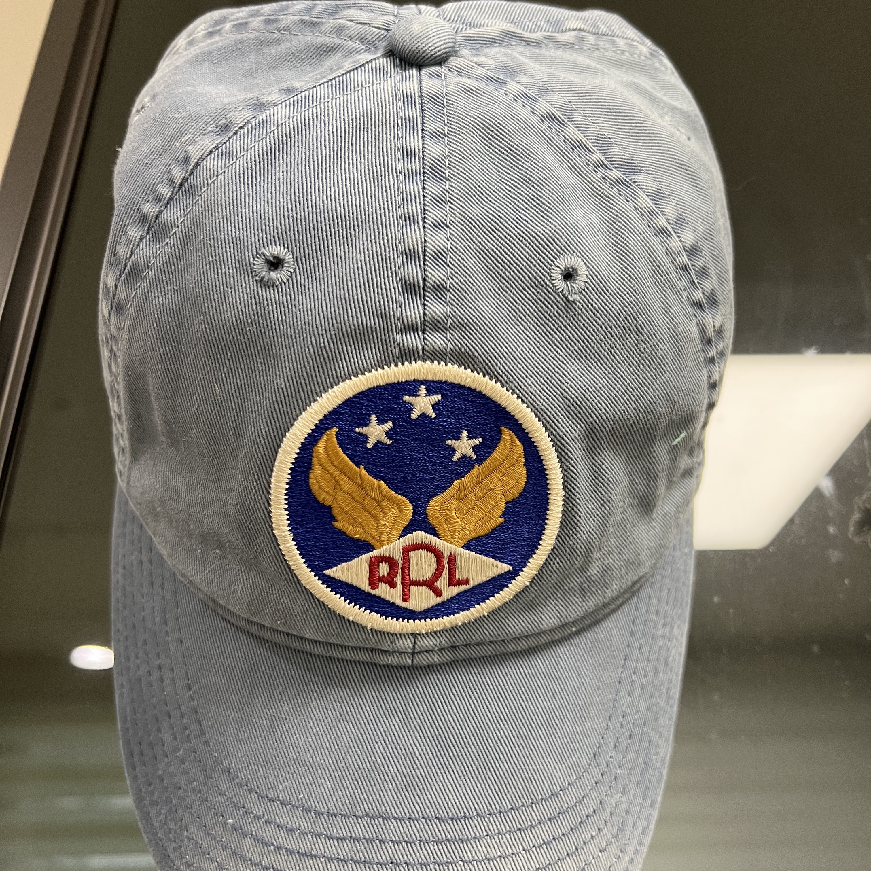 Double RL Garment Dyeing Twill Ball Cap Blue 착용 스타일