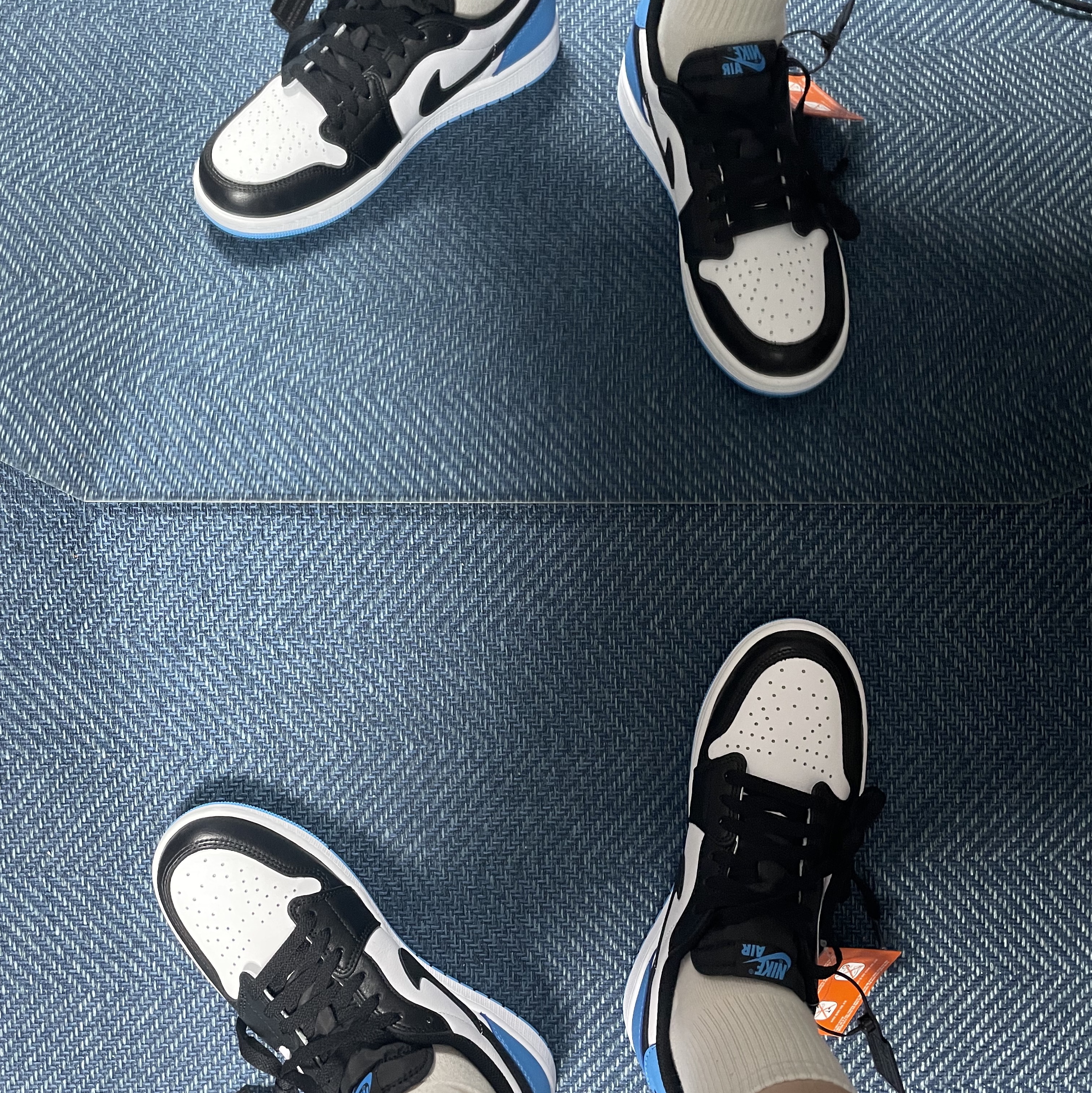 Jordan 1 Retro Low OG Black and Dark Powder Blue 착용 스타일 - 1
