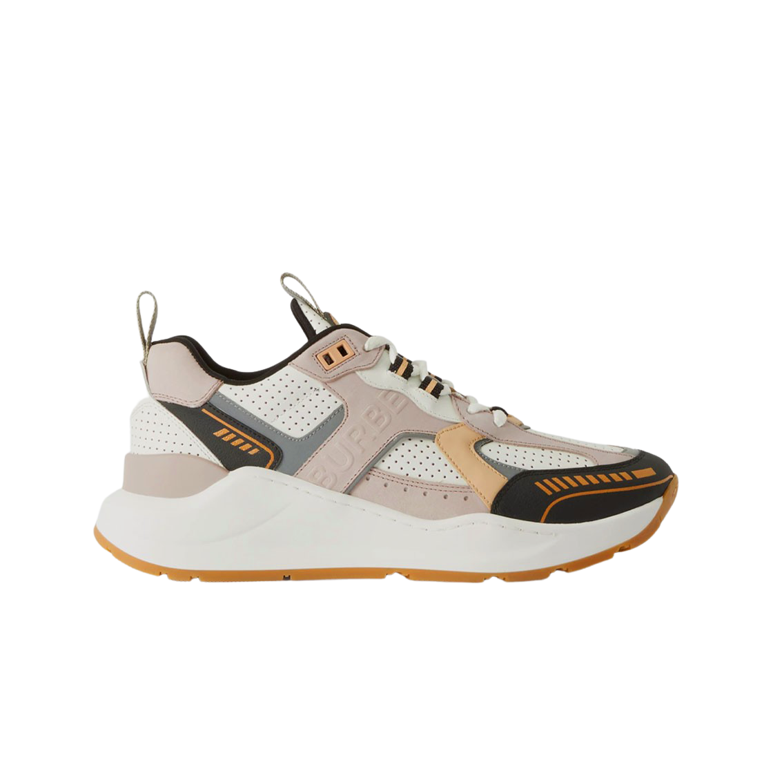 (W) 버버리 로고 엠보스드 레더 나일론 스니커즈 페일 누드 그레이 화이트((W) Burberry Logo Embossed Leather Nylon Sneakers Pale Nude Grey White) - 1