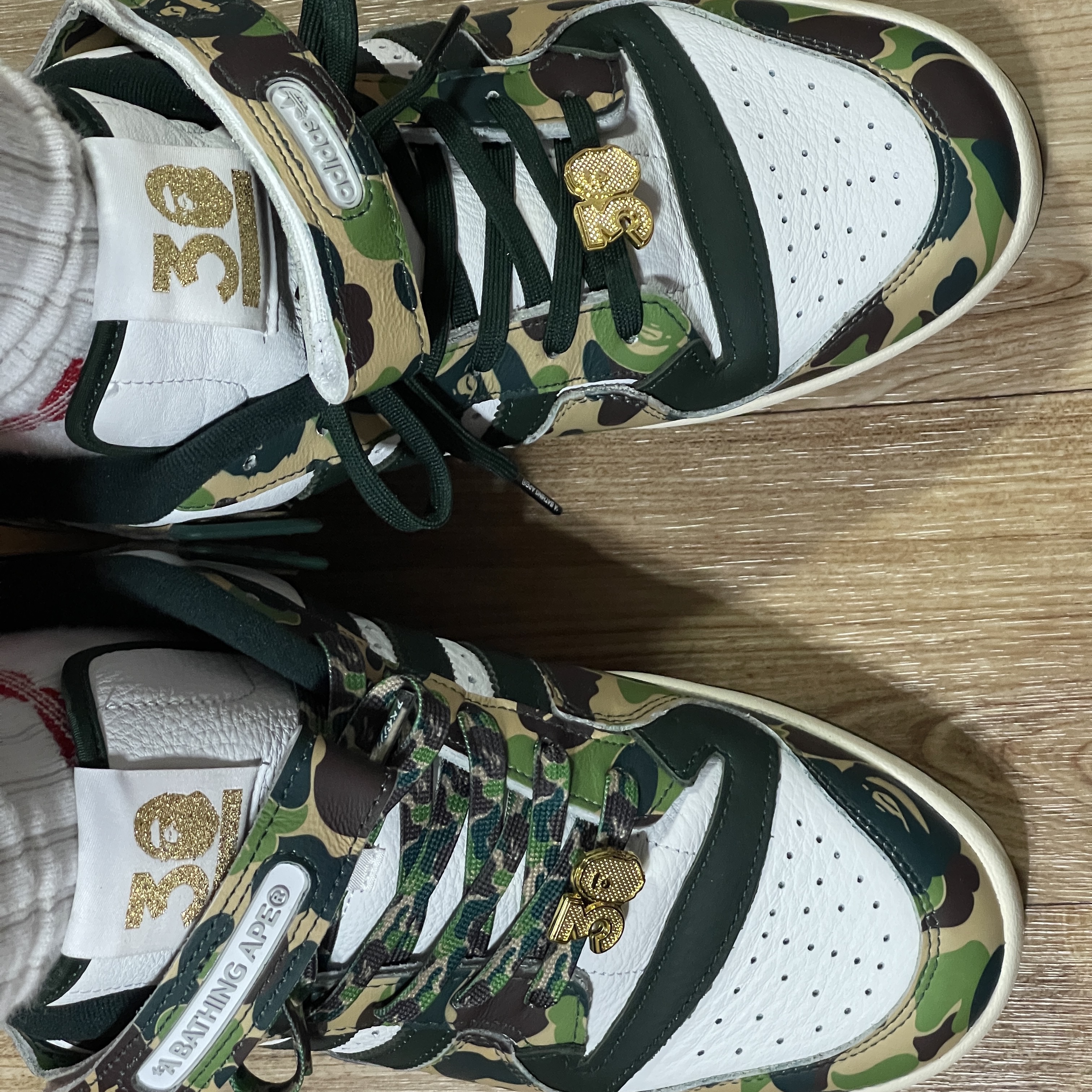 Adidas x BAPE Forum 84 Low Green Camo 착용 스타일