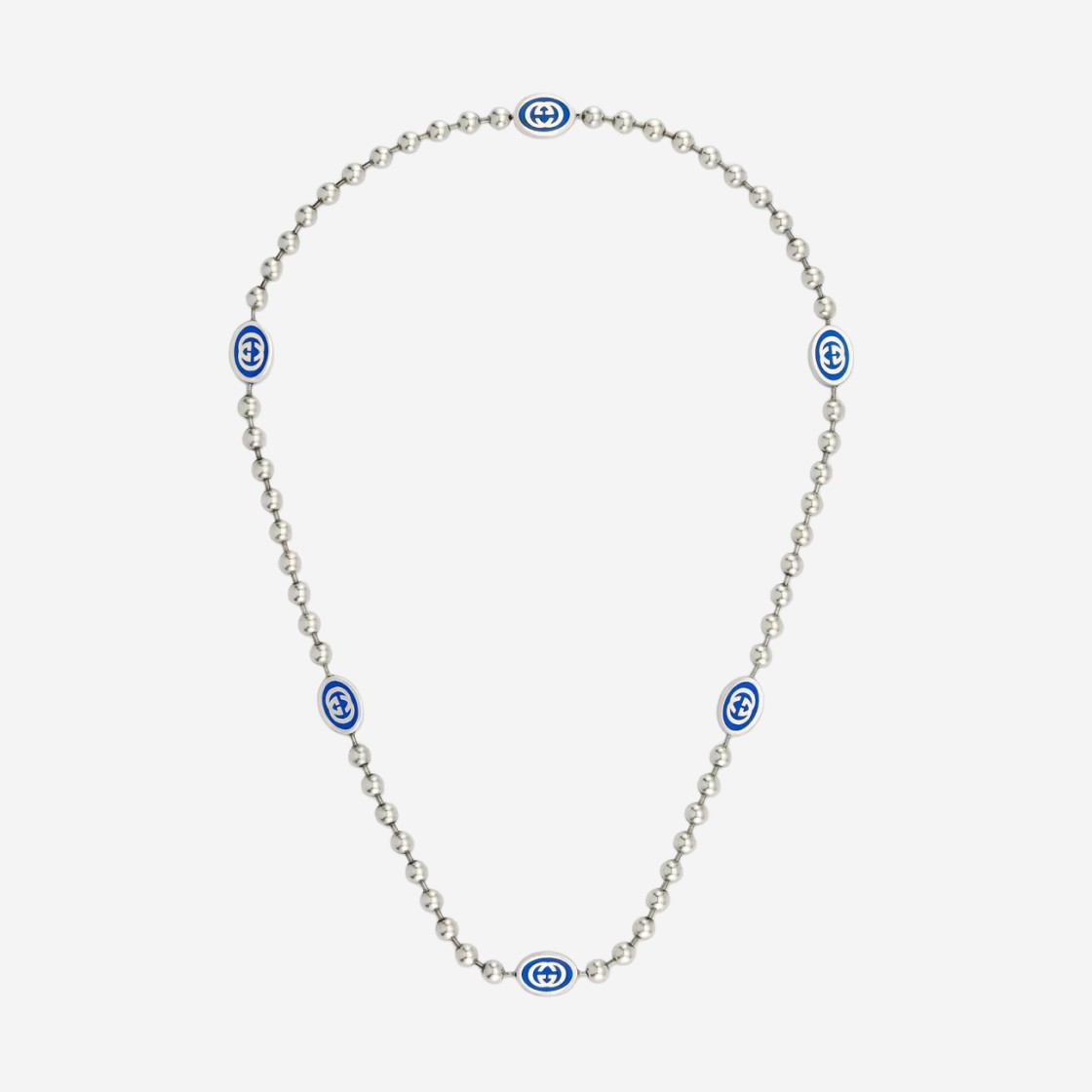 Gucci Interlocking G Boule Chain Necklace Silver Blue Enamel 상세 이미지 1