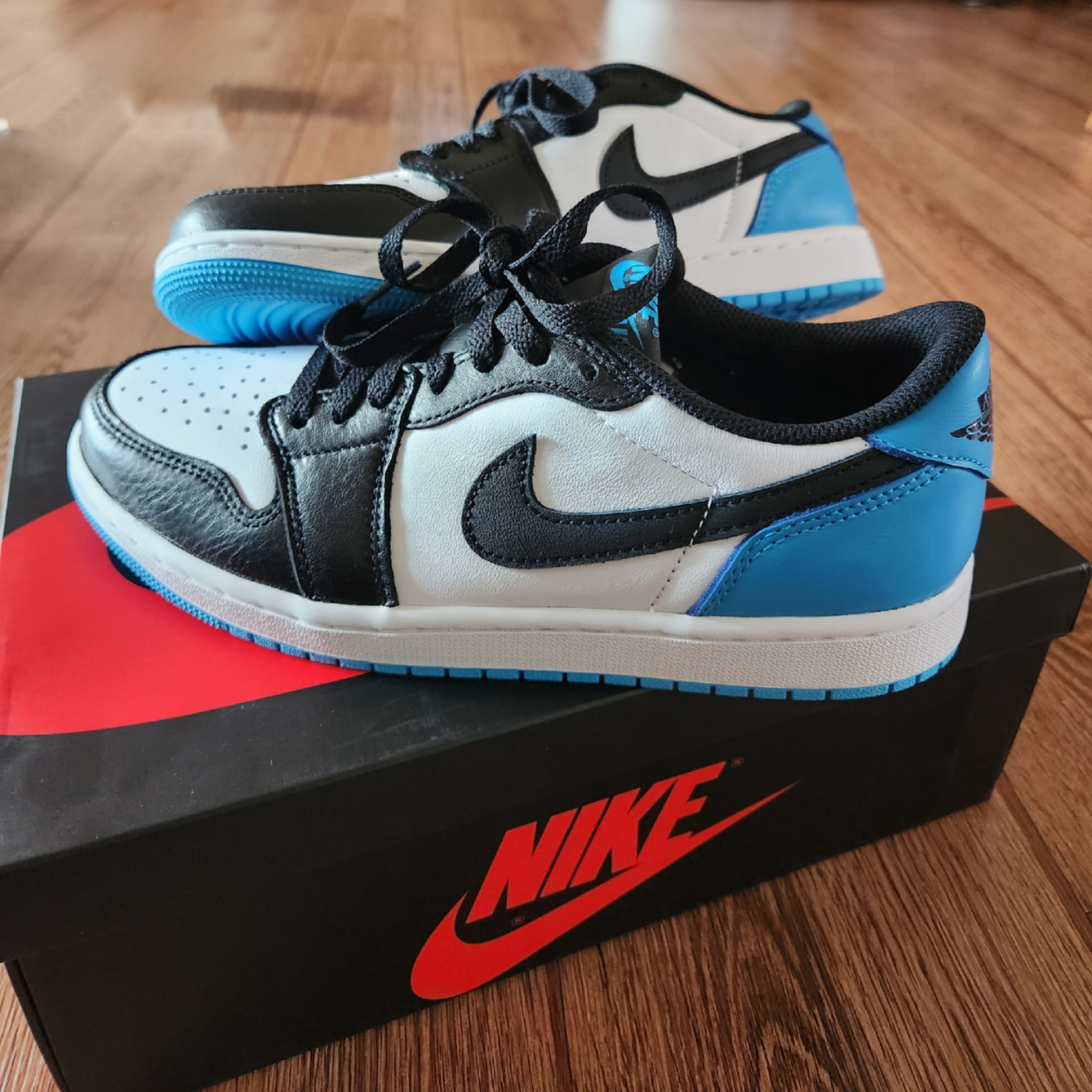 Jordan 1 Retro Low OG Black and Dark Powder Blue 착용 스타일 - 2