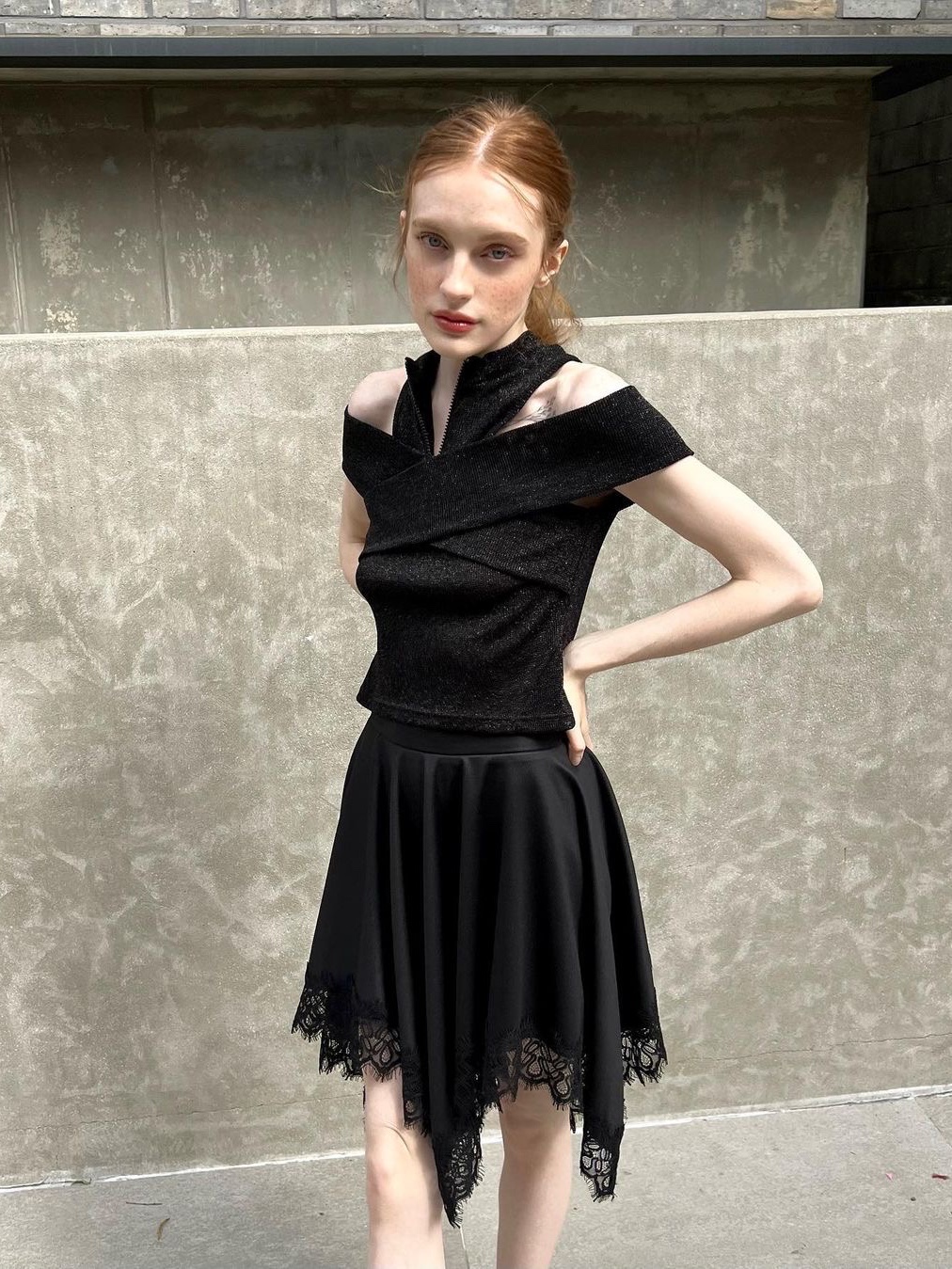 KYO Women Lace Handkercheif Skirt Black 착용 스타일 - 2