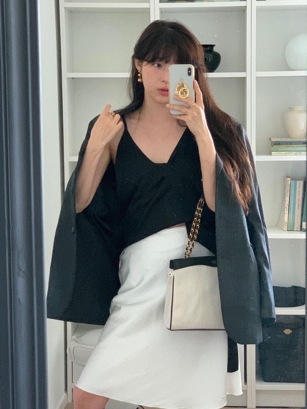Haveless Women Cecil Back Ribbon Blouse Black, Haveless Women Cecil Back Ribbon Blouse Creme 착용 스타일