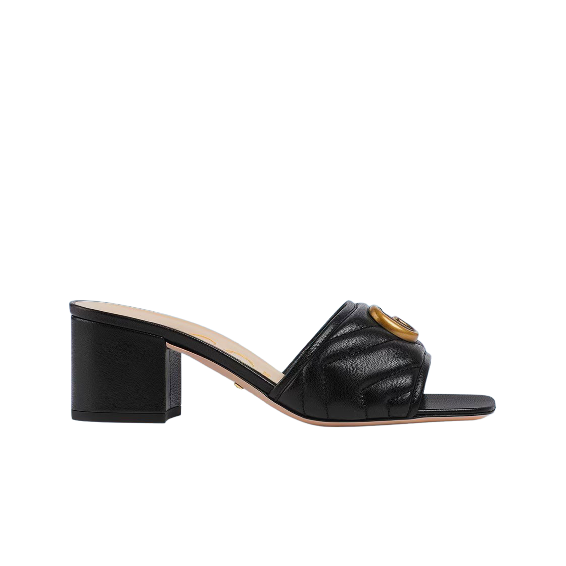 695202-BKO60-1000 (W) Gucci Double G Leather Slide Sandal Black