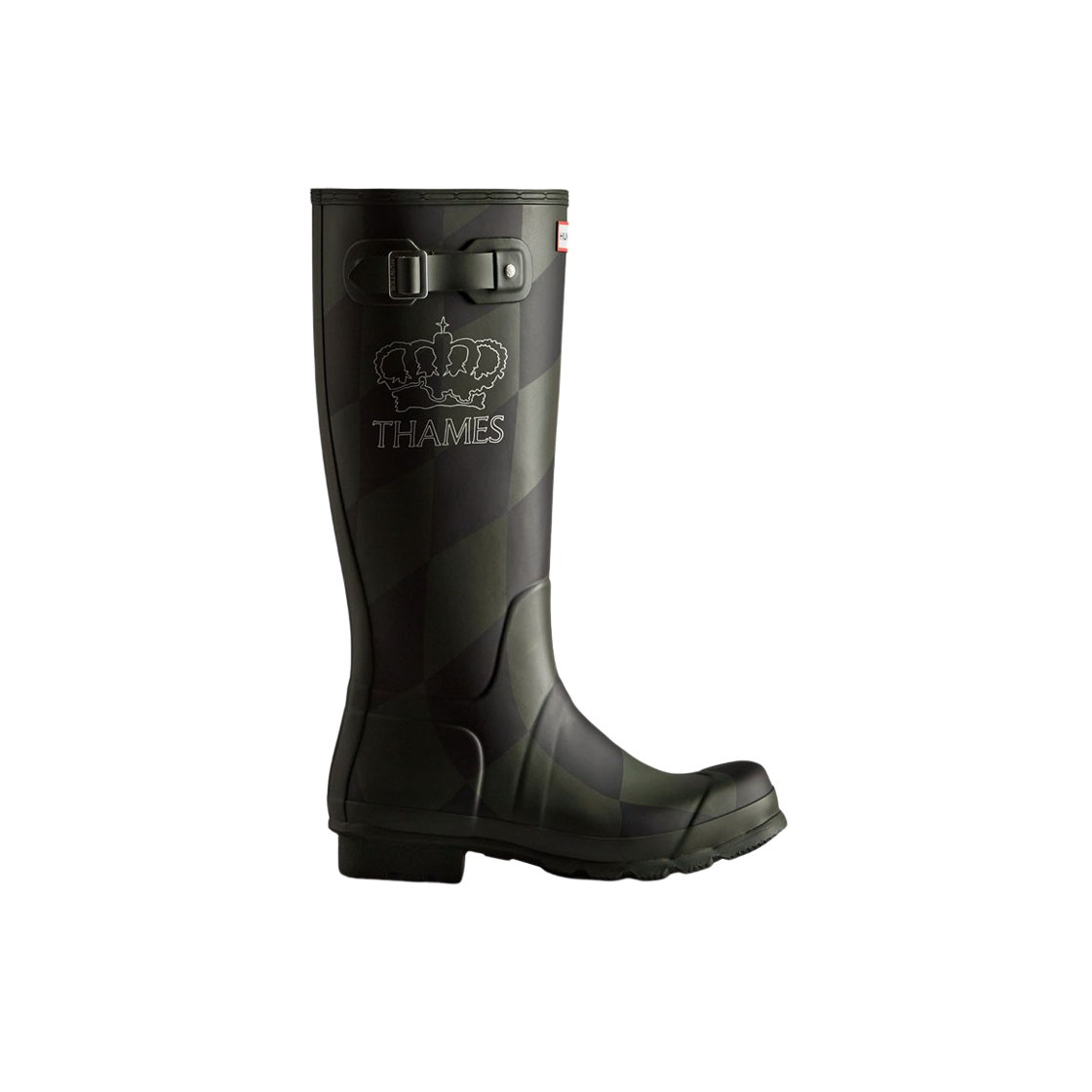 헌터 x 템즈 할리퀸 프린트 톨 레인 부츠 다크 올리브 블랙(Hunter x Thames Harlequin Print Tall Rain Boots Dark Olive Black) - 1