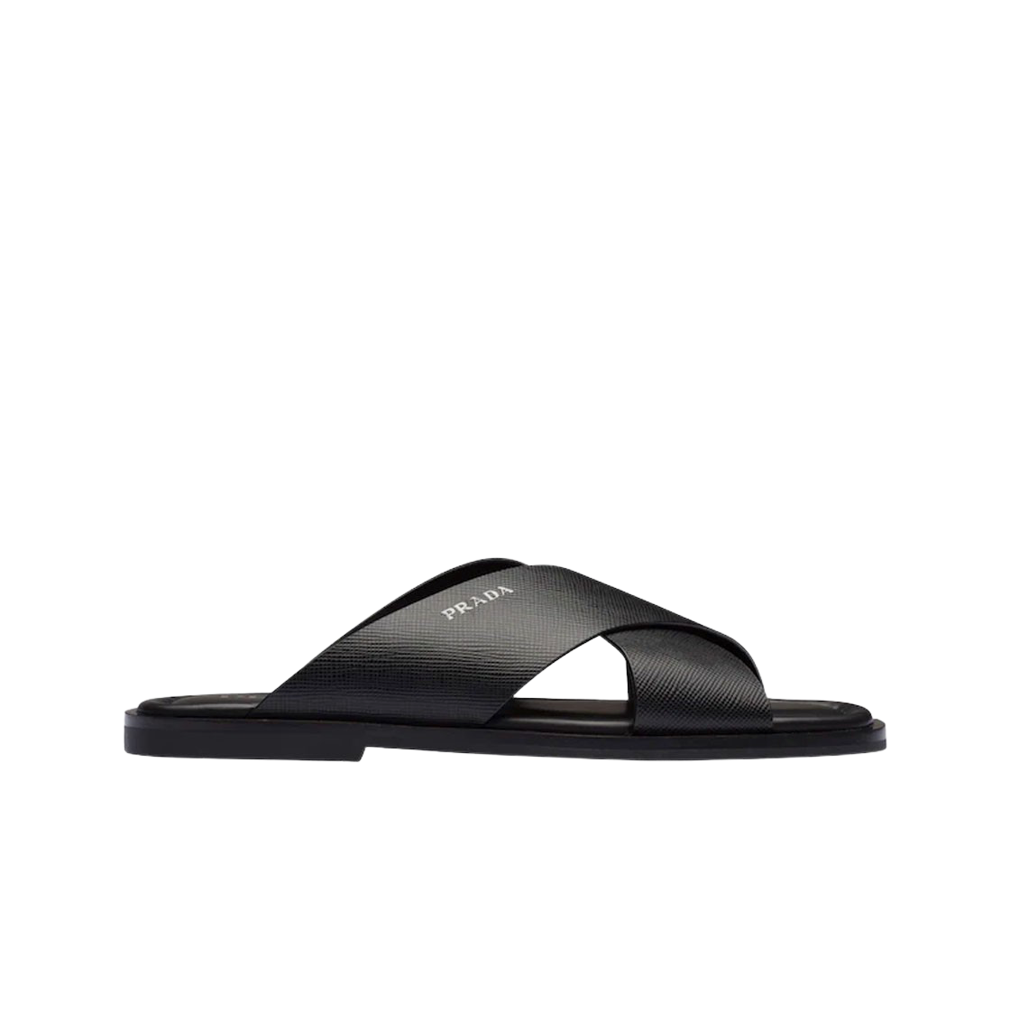 프라다 사피아노 레더 슬라이드 블랙