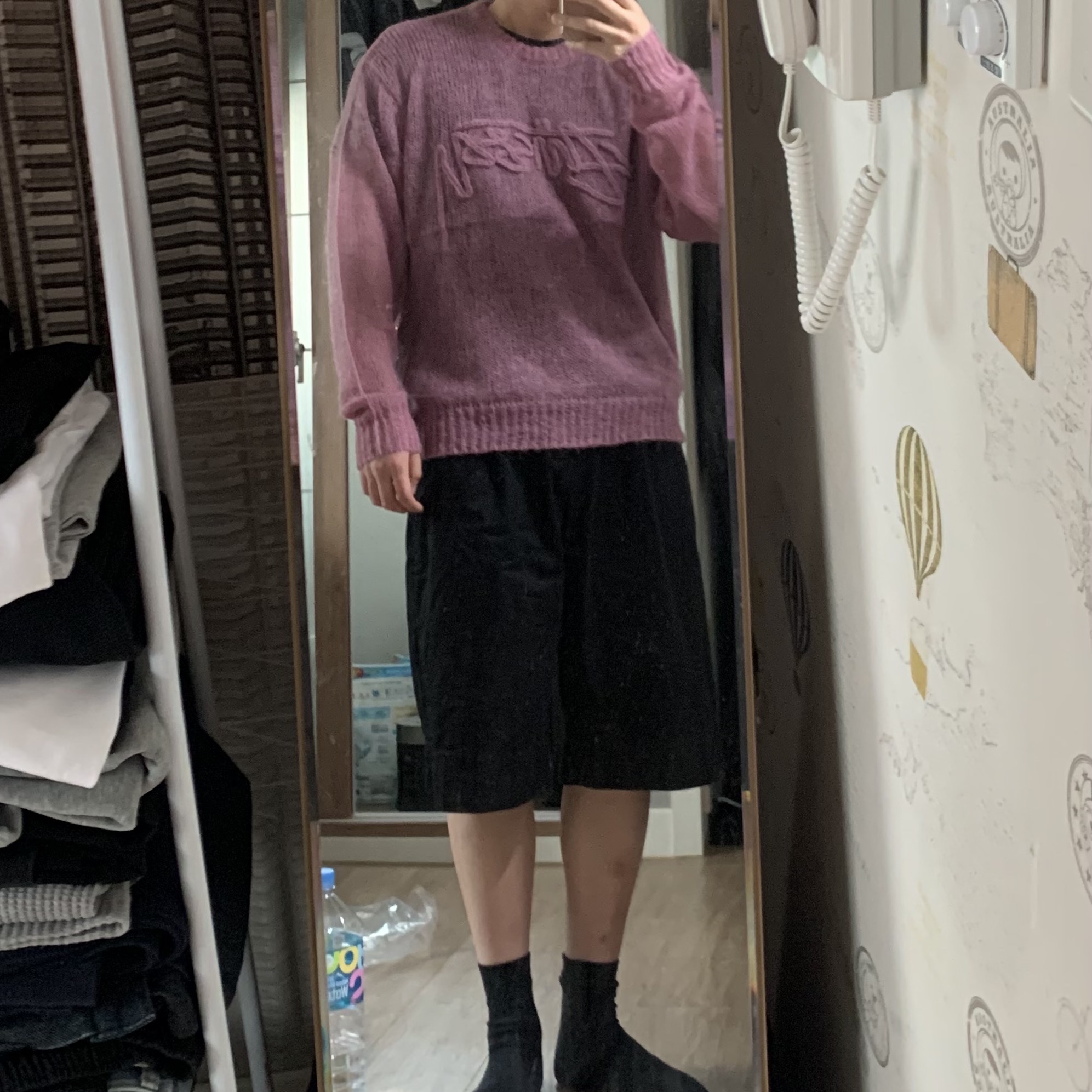 Stussy Loose Knit Logo Sweater Mauve 착용 스타일