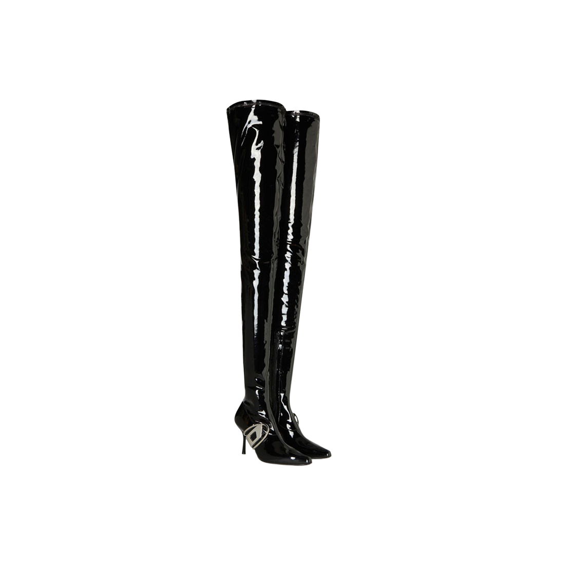 (W) 디젤 D-이클립스 Tbt 오발 플라크 페이턴트 타이 하이 부츠 블랙((W) Diesel D-Eclipse Tbt Patent Thigh-High Boots with Oval Plaque Black) - 2