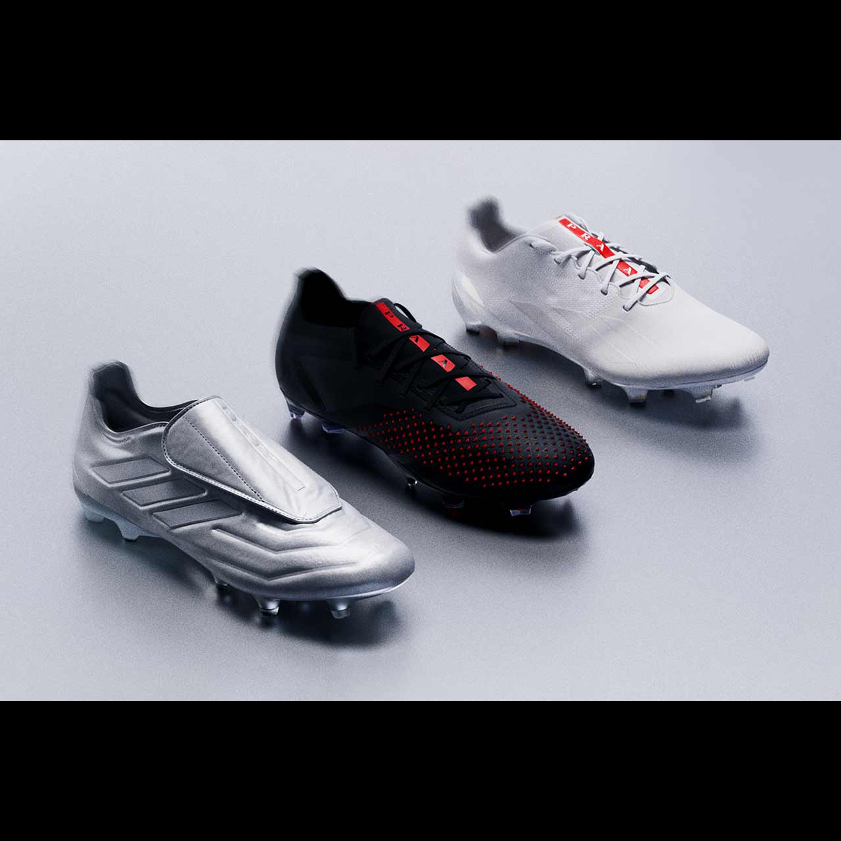 Adidas x Prada Copa Pure Luxury.1 FG Clear Grey, Adidas x Prada Predator Accuracy Luxury.1 Low FG Silver Metallic 착용 스타일 - 2