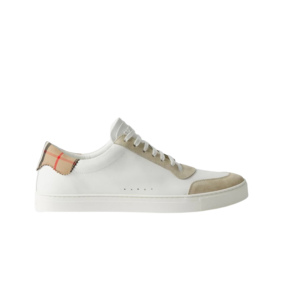 버버리 레더 스웨이드 체크 코튼 스니커즈 뉴트럴 화이트