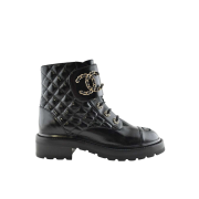 (W) Chanel Lace-Up Shiny Calfskin & Black