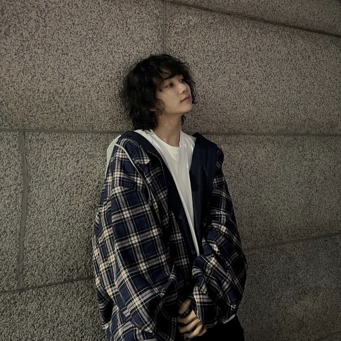 Project G/R Reversible Hoodie Check Shirts Navy 착용 스타일 - 2