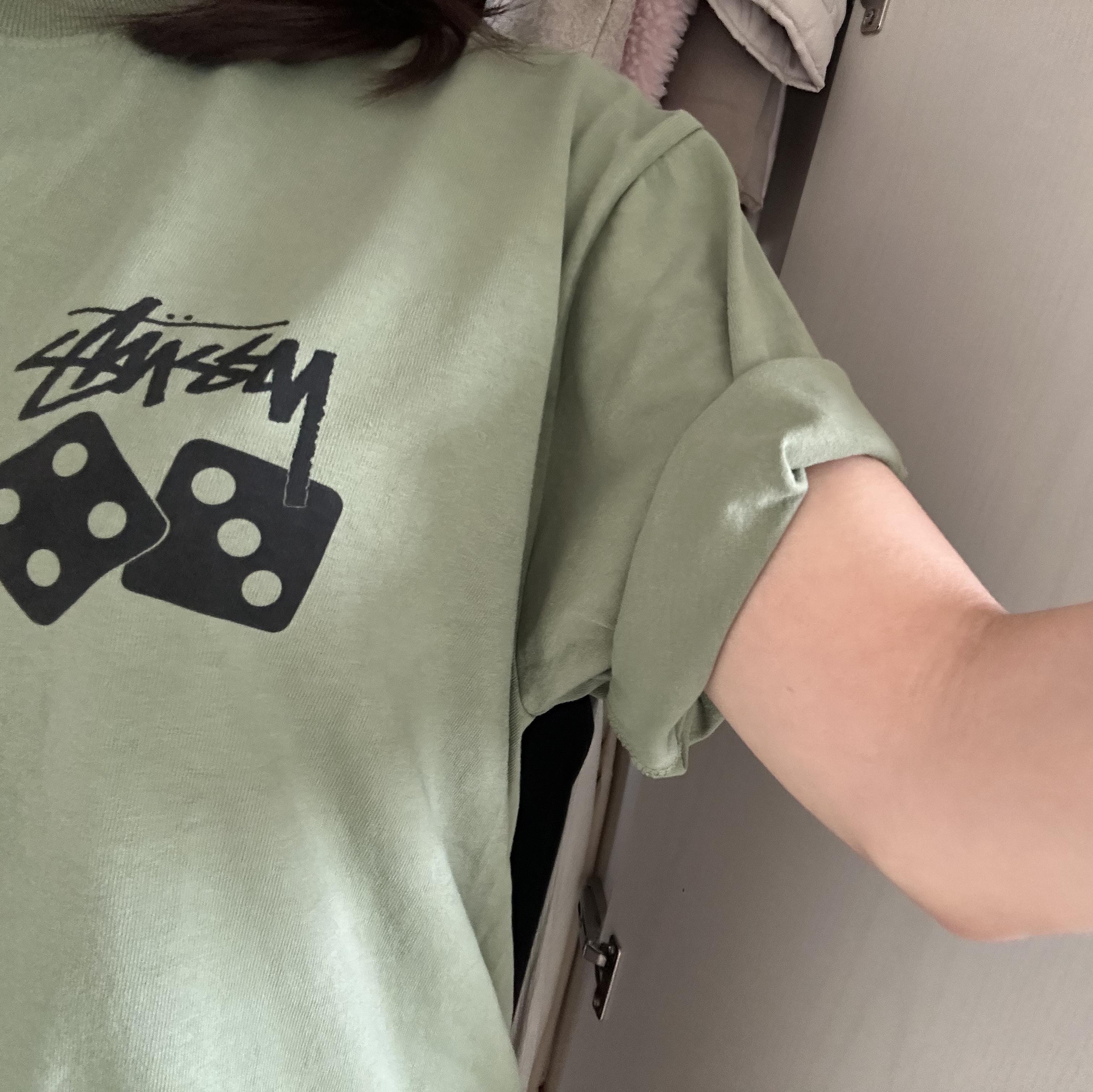Stussy Dice Pigment Dyed T-Shirt Artichoke 2023 착용 스타일