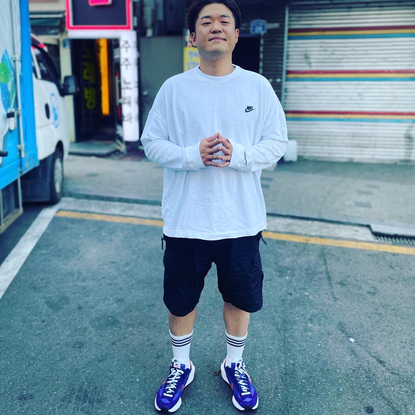 Nike x Peaceminusone LS T-Shirt White (DR0098-100), Stone Island B0943 Nylon Metal Swimming Trunk Black - 23SS 착용 스타일 - 1