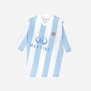 Martine Rose Twist Short Sleeve Football Top White Light Blue Stripe Print
