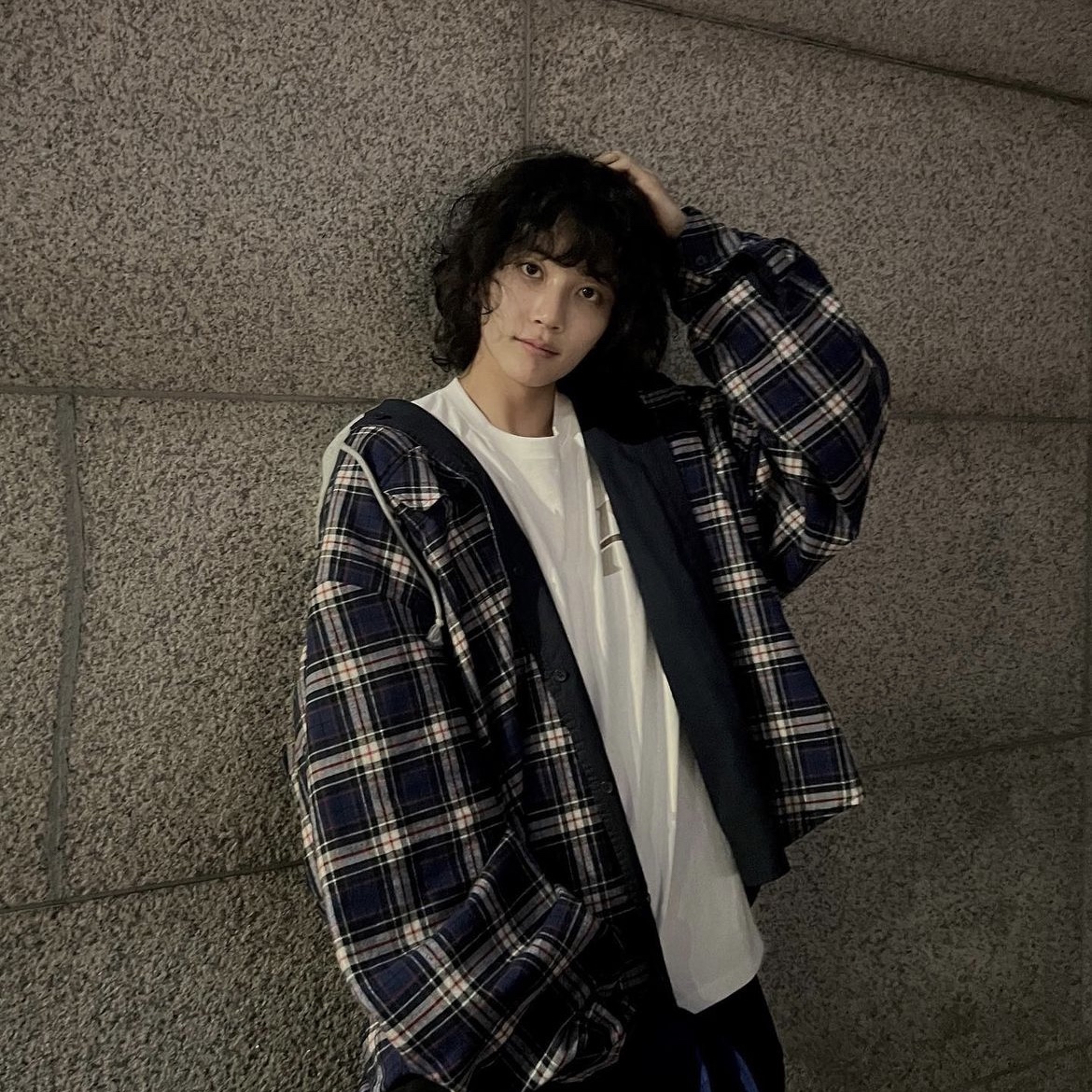 Project G/R Reversible Hoodie Check Shirts Navy 착용 스타일 - 1