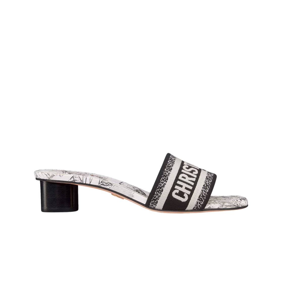 (W) 디올 디웨이 뮬 힐 트왈 드 주이 보야주 모티프 자수 코튼 화이트 블랙((W) Dior Dway Mule Heel Embroidered Cotton with Toile de Jouy Voyage Motif White Black) - 1